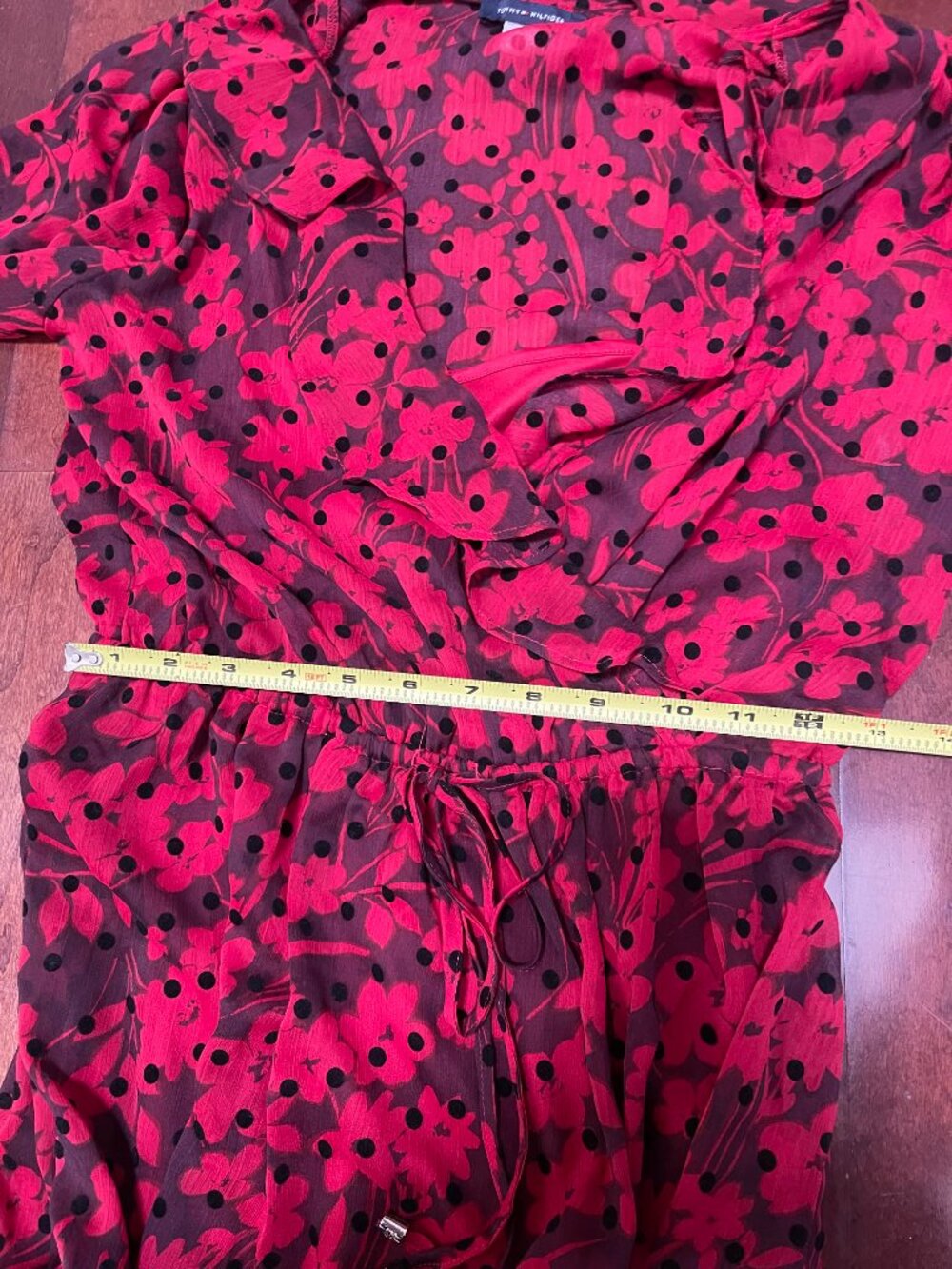 Tommy Hilfiger Red Floral Flocked Dot Wrap Midi Dress NWT Size 2 - Picture 8 of 10